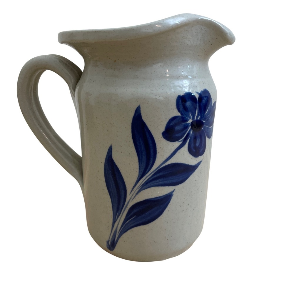 Williamsburg Pottery Salt Glazed Stoneware Pitcher Cobalt Blue‎ VT Stamped